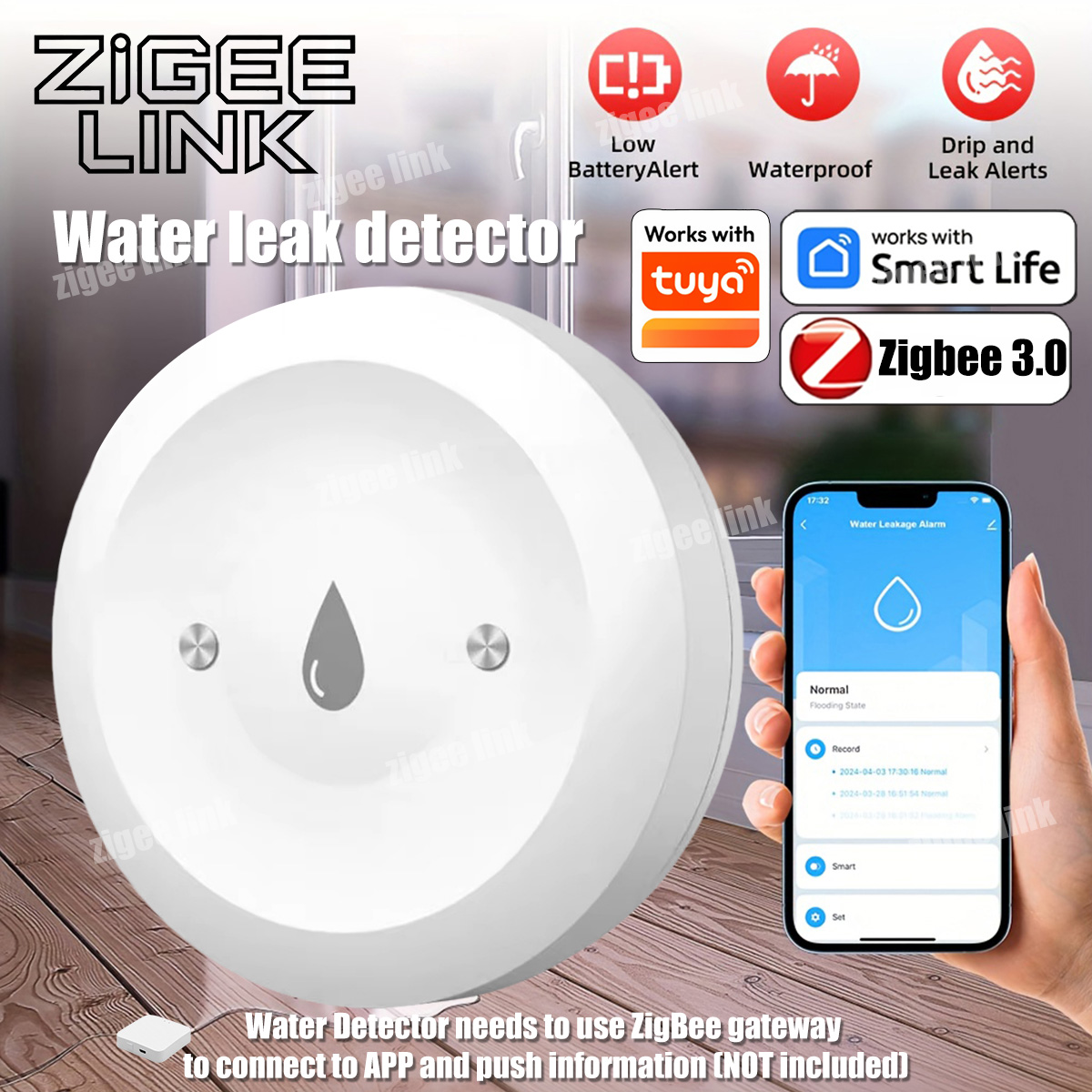 ZigBee 3.0 Water Sensor Smart  - Water Alarm Sensor ulasan dan harga